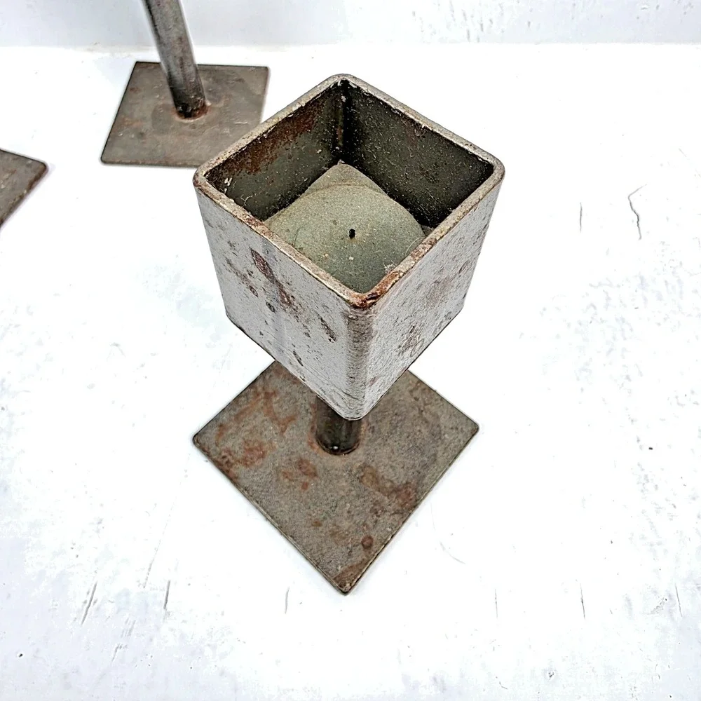 Vtg Candle Holders Set of 3 MCM Brutalist Iron Industrial Minimalist Plant Stand